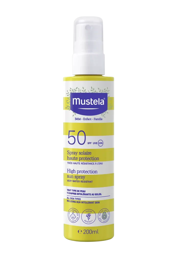 МУСТЕЛА Слънцезащитен Спрей SPF50 200мл МУСТЕЛА Слънцезащитен Спрей SPF50 200мл Не съдържа аромати и е специално създаден за деликатната кожа на бебетата и децата. Специалната фотозащитна система предпазва от вредното влияние на UVA и UVB лъчи и е устойчива на водата и пясъка. За лице и тяло. МУСТЕЛА Слънцезащитен Спрей SPF50 с много висока защита за бебета и деца • SPF 50 срещу UVB и UVA. • Много устойчива на солена и хлорирана вода формула. • Формула устойчива на пясък. Клинично доказана отлична поносимост: • Подходящ за предпазване от слънцето на всеки тип кожа, включително атопична или чувствителна и нетолерантна към слънцето кожа. Този слънцезащитен лосион с много висока слънчева защита за лице и тяло: • Оставя защитен филм върху кожата: 98%. • Поддържа кожата мека, еластична и добре хидратирана и след излагане на слънце. 98%. Клинично проучване проведено под дерматологичен и педиатричен контрол с 64 новородени, бебета и деца (13 от тях с чувствителна и 13 с атопична кожа), повече от 21 дни (метод на самооценка). За да поддържате високо ниво на слънчева защита нанасяйте лосиона обилно и равномерно по кожата на детето преди излагане на слънце. Подновявайте върху подсушена кожа на всеки 2 часа или след всяко излизане от водата, а също и при изпотяване. Не излагайте бебетата и децата на директна слънчева светлина. Избягвайте директен контакт на продукта с очите. За лице и тяло. БЕЗОПАСЕН ЗА БЕБЕТА И ДЕЦА: • Тестван от дерматолози • Отлична поносимост от кожата • Подходящ за употреба от деня на раждането, в случаите когато излагането на слънце е неизбежно. Съдържание: • Органчини защитни филтри, специално подбрани поради тяхната отлична поносимост. • UV филтри, в съответствие с регулациите на Хавай за опазване на океанските корали. • Захари от авокадо: патентована натурална съставка, подсилва кожната бариера и съхранява кожните стволови клетки. • Без аромат. Производител LABOR EXPANSCIENCE Продуктите на Mustela съдържат уникални иновативни формули с високо съдържание на натурални съставки, които нежно почистват, успокояват, хидратират и омекотяват. Всички продукти са хипоалергенни: не съдържат каквито и да било дразнещи субстанции и са специално разработени да свеждат до минимум риска от алергични реакции. Избирайки Мустела избирате продукт, който е безопасен и ефикасен и той ще остане такъв от първия до последния път, когато сте го ползвали. Мустела предлага иновативни продукти повече от 60 години. Те съхраняват и предпазват здравето на най-деликатната кожа на новородените, бебета, деца, както и на родилки и бременни жени.Техните продукти са с над 90% естествени съставки. Техните продукти се предлагат в над 100 страни по целия свят и са предпочитани от много жени и родители. Разгледайте повече на mustela.bg