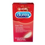 Durex Feel Thin Презервативи х12 броя Durex Feel ThinТози продукт на тайландската марка Durex представлява тънки презервативи за по-голяма чувствителност. Durex Feel Thin са с анатомична форма "Easy-on" и завършват с резервоар. Durex Feel Thin са прозрачни и лубрикирани презервативи от естествен латекс с високо качество за осигуряване на допълнителен комфорт. Имат гладка повърхност и са с номинална ширина - 56 mm. Презервативите са електронно и дерматологично тествани. Предлагат се в опаковка от 12 броя. Durex Feel Thin презервативи са символ за качество и надеждност. С над 80 годишен опит, Durex е водещ световен лидер в производството на презервативи. Да се съхранява на хладно и сухо място, далече от директна слънчева светлина. Durex, с над 90 години опит, е водещ производител на сексуални продукти. Те са известни с високото си качество и множеството иновации. Durex Предлага разнообразни продукти за подобряване на сексуалния живот на своите клиенти. Осигуряват безопасност при сексуалните удоволствия. Durex презервативите са известни с преминалите многобройни тестове  и използването на най-добрите материали.  В тяхната продуктова гама освен презервативи спадат лубриканти, вибратори и други аксесоари, допринасящи за вашето неустоимо изживяване. Всеки продукт е тестван по най-високите стандарти гарантиращи за нуждите и очакванията на всеки от потребителите им. Ако турсите защита, комфорт или разнообразие, Durex има решението за вас Разгледайте повече от гамата на Durex  в аптеката.онлайн и открите продуктите, които ще направят интимните ви моменти по-приятни и по-сигурни. В нашия онлайн магазин ще намерите широк избор от техните продукти, които отговарят на най-високите стандарти за качество и безопасност.