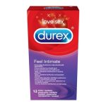 Durex Feel Intimate Презервативи х12 броя Durex Feel Intimate Този продукт на тайландската марка Durex представлява супер фини презервативи, с допълнителен лубрикант за по-нежно усещане. Durex Feel Intimate са с анатомична форма "Easy-on" и завършват с резервоар. Durex Feel Intimate са прозрачни и лубрикирани презервативи от естествен латекс с високо качество за осигуряване на допълнителен комфорт. Имат гладка повърхност и са с номинална ширина - 56 mm. Durex Feel Intimate Презервативите са електронно и дерматологично тествани. Предлагат се в опаковка от 12 броя. Презервативи Durex са символ за качество и надеждност. С над 80 годишен опит, Durex е водещ световен лидер в производството на презервативи. Durex, с над 90 години опит, е водещ производител на сексуални продукти. Те са известни с високото си качество и множеството иновации. Durex Предлага разнообразни продукти за подобряване на сексуалния живот на своите клиенти. Осигуряват безопасност при сексуалните удоволствия. Durex презервативите са известни с преминалите многобройни тестове  и използването на най-добрите материали.  В тяхната продуктова гама освен презервативи спадат лубриканти, вибратори и други аксесоари, допринасящи за вашето неустоимо изживяване. Всеки продукт е тестван по най-високите стандарти гарантиращи за нуждите и очакванията на всеки от потребителите им. Ако турсите защита, комфорт или разнообразие, Durex има решението за вас Разгледайте повече от гамата на Durex  в аптеката.онлайн и открите продуктите, които ще направят интимните ви моменти по-приятни и по-сигурни. В нашия онлайн магазин ще намерите широк избор от техните продукти, които отговарят на най-високите стандарти за качество и безопасност.