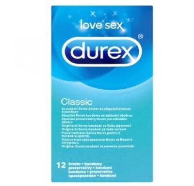 Durex Classic презервативи х12 броя Durex Classic Презервативи Класик на марката Дюрекс са лесни за поставяне, изработени от прозрачен естествен латекс, с лубрикант и завършват с резервоар. Кутията съдържа 12 индивидуално опаковани презервативи в херметически запечатени пакетчета. Durex Classic Всички презервативи са сертифицирани по CE, тествани по електронен път и 100% естествени.Durex Classic Durex презервативи са предназначени предимно за вагинален секс. Въпреки това, ако решите да ги използвате при орален секс, смазочният материал е безопасен при поглъщане. Препоръчва се, ако се използва при орален секс, да се използва нов презерватив за вагинален секс. Пaзете от пряка слънчева светлина. Durex, с над 90 години опит, е водещ производител на сексуални продукти. Те са известни с високото си качество и множеството иновации. Durex Предлага разнообразни продукти за подобряване на сексуалния живот на своите клиенти. Осигуряват безопасност при сексуалните удоволствия. Durex презервативите са известни с преминалите многобройни тестове  и използването на най-добрите материали.  В тяхната продуктова гама освен презервативи спадат лубриканти, вибратори и други аксесоари, допринасящи за вашето неустоимо изживяване. Всеки продукт е тестван по най-високите стандарти гарантиращи за нуждите и очакванията на всеки от потребителите им. Ако турсите защита, комфорт или разнообразие, Durex има решението за вас Разгледайте повече от гамата на Durex  в аптеката.онлайн и открите продуктите, които ще направят интимните ви моменти по-приятни и по-сигурни. В нашия онлайн магазин ще намерите широк избор от техните продукти, които отговарят на най-високите стандарти за качество и безопасност.
