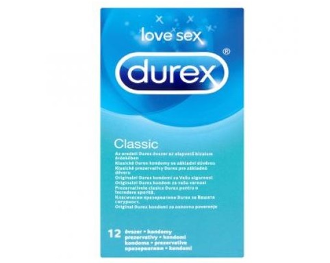 Durex Classic презервативи х12 броя Durex Classic Презервативи Класик на марката Дюрекс са лесни за поставяне, изработени от прозрачен естествен латекс, с лубрикант и завършват с резервоар. Кутията съдържа 12 индивидуално опаковани презервативи в херметически запечатени пакетчета. Durex Classic Всички презервативи са сертифицирани по CE, тествани по електронен път и 100% естествени.Durex Classic Durex презервативи са предназначени предимно за вагинален секс. Въпреки това, ако решите да ги използвате при орален секс, смазочният материал е безопасен при поглъщане. Препоръчва се, ако се използва при орален секс, да се използва нов презерватив за вагинален секс. Пaзете от пряка слънчева светлина. Durex, с над 90 години опит, е водещ производител на сексуални продукти. Те са известни с високото си качество и множеството иновации. Durex Предлага разнообразни продукти за подобряване на сексуалния живот на своите клиенти. Осигуряват безопасност при сексуалните удоволствия. Durex презервативите са известни с преминалите многобройни тестове  и използването на най-добрите материали.  В тяхната продуктова гама освен презервативи спадат лубриканти, вибратори и други аксесоари, допринасящи за вашето неустоимо изживяване. Всеки продукт е тестван по най-високите стандарти гарантиращи за нуждите и очакванията на всеки от потребителите им. Ако турсите защита, комфорт или разнообразие, Durex има решението за вас Разгледайте повече от гамата на Durex  в аптеката.онлайн и открите продуктите, които ще направят интимните ви моменти по-приятни и по-сигурни. В нашия онлайн магазин ще намерите широк избор от техните продукти, които отговарят на най-високите стандарти за качество и безопасност.