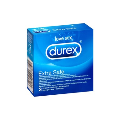 Durex Extra Safe Презервативи х3 броя Презервативите "Extra Safe" от Дюрекс са произведени от по-плътен естествен латекс. Те създават повече сигурност и спокойствие. Durex Extra Safe Презервативи х3 броя Имат анатомична форма и по-голямото количество лубрикант, които улесняват поставянето и осигуряват комфорт по време на употреба. Durex Extra Safe Презервативи х3 броя Ширината на отвора на презерватива е 56 mm, обиколката е 120 mm, а дължината 210 mm. Предлагат се в опаковка от 3 броя. Durex, с над 90 години опит, е водещ производител на сексуални продукти. Те са известни с високото си качество и множеството иновации. Durex Предлага разнообразни продукти за подобряване на сексуалния живот на своите клиенти. Осигуряват безопасност при сексуалните удоволствия. Durex презервативите са известни с преминалите многобройни тестове  и използването на най-добрите материали.  В тяхната продуктова гама освен презервативи спадат лубриканти, вибратори и други аксесоари, допринасящи за вашето неустоимо изживяване. Всеки продукт е тестван по най-високите стандарти гарантиращи за нуждите и очакванията на всеки от потребителите им. Ако турсите защита, комфорт или разнообразие, Durex има решението за вас Разгледайте повече от гамата на Durex  в аптеката.онлайн и открите продуктите, които ще направят интимните ви моменти по-приятни и по-сигурни. В нашия онлайн магазин ще намерите широк избор от техните продукти, които отговарят на най-високите стандарти за качество и безопасност.