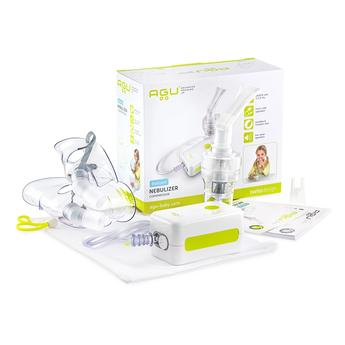 AGU Balloon компресорен инхалатор НАЙ-МАЛКИЯТ И НАЙ-ТИХИЯТ КОМПРЕСОРЕН ИНХАЛАТОР AGU Balloon компресорен инхалатор е почти безшумен и не безпокои децата. Размерите и теглото му (170 гр) го правят изключително компактен. Устройството е лесно за използване както у дома, така и по време на пътуване. Инхалаторът работи с micro USB кабел – това позволява инхалации по всяко време и място - в колата по време на път, в парка, в офиса чрез захранване от компютър или външна батерия. Инхалаторът може да работи при наклон на чашката от 45°. Размерът на частиците (2,9 мm MMAD) и скоростта на разпрашаване (0,3 мл/мин) го правят подходящ за инхалаторна терапия при всички заболявания на дихателните пътища. AGU Balloon компресорен инхалатор ще бъде Ваш верен помощник в борбата с респираторните заболявания - малък размер и ниско ниво на шум минимизира стреса за детето и инхалациите могат да бъдат почти като игра. Компактен - теглото му е 170 гр; събира се в  дамска чанта Размер на частиците 2,9 мкм MMAD - подходящ за всички заболявания на дихателните пътища Скорост на разпрашаване  ≥ 0,3 мл/мин Ниско ниво на шум ≤ 45 dBA - почти безшумен Режим на работа - може да работи с наклон на чашката от 45° Режим на работа - може да работи с usb кабел - това позволява провеждане на инхалация в колата или в офиса (работи включен в компютъра) AGU Balloon компресорен инхалатор ще бъде Ваш верен помощник в борбата с респираторните заболявания - малък размер и ниско ниво на шум минимизира стреса за детето и инхалациите могат да бъдат почти като игра! Гаранция 2 години AGU Balloon компресорен инхалатор Видео: https://youtu.be/uWMwWUhb3-U Agu Baby е специализирана и утвърдена марка в производството на продукти за бебета и малки деца. Agu baby се отличават с високото качество на своите продукти създадени за комфорта на най-малките. Качество Всички продукти на Agu baby са изработени с внимание към детайла и функционалността. Материалите използвани в производството са внимателно подбрани за да не съдържат вредни вещества и да бъдат напълно безопасни за малките деца. Продукти на Agu baby Електронни термометри - бързо и точно измерване на температурата Назални аспиратори - нежни и ефективни в почистването на носа Овлажнители за въздух - за оптимална влажност в детската стая Комплекти за хранене - безопасни и удобни прибори за хранене на вашето дете Разгледайте цялата гама на Agu baby в нашия онлайн магазин и изберете най-доброто за вашето дете