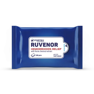 Рувенор Мокри Кърпи при хемороиди x20 бр Fortex Рувенор мокри кърпи са единствените в България, специално създадени за облекчаване на симптомите на хемороидите като допълнение към серията Рувенор за разширени вени. Могат да се използват и за компреси на възпалени и уморени крака при хора с разширени вени. Предлагат се в опаковка от 20 броя. Рувенор влажни кърпички: - спомагат за намаляване на болките и сърбежите, причинени от хемороидите. - почистват и дезинфекцират; - охлаждат и успокояват; Състав на Рувенор Мокри Кърпи : Екстракт див кестен /Aesculus Hippocastanum/, пантенол, помощни вещества. • Див кестен - се използва в клиничната практика за облекчаване на субективните симптоми на разширени вени и хемороиди, и за намаляване на признаците при хронична венозна недостатъчност. Активната субстанция на екстракта е есцин. Той притежава венотонизиращи, съдопротективни и противовъзпалителни качества. Екстрактът редуцира ненормално повишената капилярна пропускливост и свързаните с това подувания. Екстрактът от див кестен е изключително популярно средство в цяла Европа и се използва активно в терапията на симтомите на хемороиди – подуване, сърбеж, парене, болка. Дивият кестен притежава добра поносимост и отлична ефективност за свиване на ненормално разширените вени.Рувенор Мокри Кърпи • Пантенол - притежава силно изразено противовъзпалително и успокояващо действие. Той е популярно средство за кожни проблеми от всякакво естество благодарение на възстановителните си свойства при изграждането на клетките. Използва се за възстановяване, успокояване и заздравяване на кожата, даже и на деликатните места. Използвайте при всяка нужда РУВЕНОР влажни кърпички. Tе почистват и охлаждат, а добавеният екстракт от див кестен допринася за намаляване болките и сърбежите, причинени от хемороидите.Рувенор Мокри Кърпи Фортекс Нутрасютикалс – лидер в производството на хранителни добавки и лекарства Фортекс Нутрасютикалс е сред топ 5 водещите компании в България, които се занимават с производство на хранителни добавки, лекарства и здравна козметика. Компанията се отличава със своята ангажираност към качеството и иновациите, предлагайки продукти, които отговарят на най-високите стандарти за ефективност и безопасност. Продуктите на Фортекс Нутрасютикалс са достъпни в аптеки из цялата страна, както и на международния пазар с износ в над 35 страни в Европа, Азия и Африка.Рувенор Мокри КърпиРувенор Мокри Кърпи Разгледайте повече от гамата на Fortex Фортекс Нутрасютикалс осигуряват пълна контролираност върху производствения процес от началото до края. От 2011 г. компанията непрекъснато е разраства и развива нови технологии, за да гарантира, че всяка партида продукти преминава през най-строги тестове за качество. Независимо дали става дума за хранителни добавки за ежедневна грижа или за лекарства за лечение на различни заболявания, потребителите могат да бъдат сигурни в ефективността и безопасността на продуктите на Фортекс Нутрасютикалс. Фортекс Нутрасютикалс е надежден партньор за вашето здраве, с ангажираност към постоянно усъвършенстване и предлагане на продукти, които се грижат за вас и вашето семейство.Рувенор Мокри Кърпи Защо да изберете Аптеката Oнлайн? В Аптеката Онлайн може да се насладите на богата гама от медикаменти, хранителни добавки и други здравни продукти. Включително можете да намерите разнообразие от продукти за профилактика и лечение на сезонни заболявания като грип и настинки. Нашата аптека се стреми да предложи на клиентите не само достъпни цени, но и качествени продукти, които да помогнат за укрепване на имунитета и здравето като цяло. Освен това, в Аптеката Онлайн предлагаме и специална лоялна програма.,Тя важи за всички продукти дори и намалените. Чрез нея събирате точки при всяка покупка. Тези точки можете да използвате за намаления при следващи покупки, условията може да разгледате в страницата ни за лоялна програма. Трупате точки само, ако сте вписани в своя профил. С пазаруването в Аптеката Онлайн получавате допълнителни предимства като безплатна доставка при определени поръчки и възможността да пазарувате по всяко време на денонощието, без да се съобразявате с работно време. Това ви осигурява максимално удобство и бърз достъп до продуктите, от които се нуждаете. Ние разбираме важността на качествената грижа за здравето и затова нашите продукти са внимателно подбрани и с доказана ефективност. В Аптеката Онлайн ще намерите всичко необходимо за вашето здраве на едно място, независимо дали става дума за витамини, минерали, лекарства или продукти за козметична грижа. Изберете Аптеката Онлайн за надеждност, удобство и сигурност при пазаруването на здравни продукти!