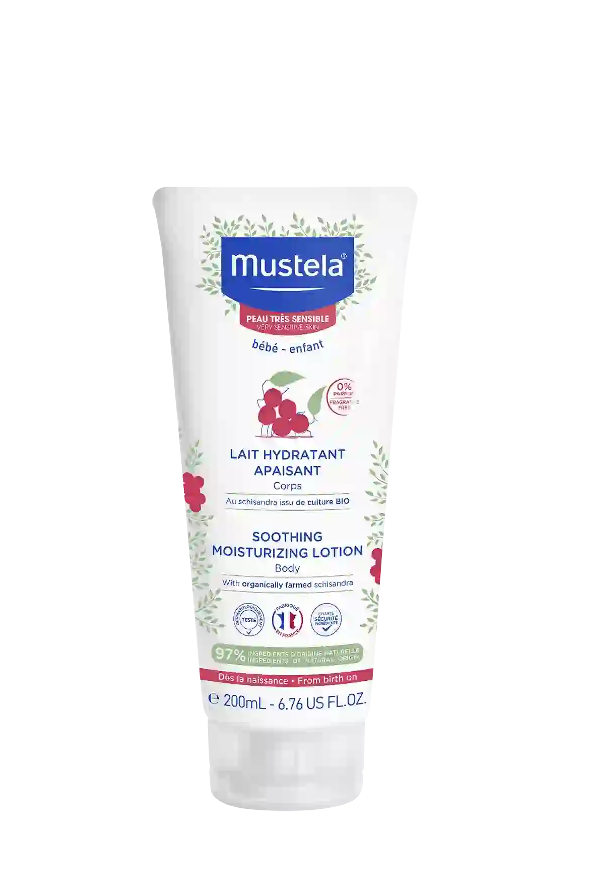 МУСТЕЛА Лосион За Тяло- чувствителна и много чувствителна кожа 200мл Успокояващ и хидратиращ лосион за тялото на бебето, подходящ за употреба от 1-вия ден на раждането (1) (1) Включително новородени, изписани след интензивни грижи. Свойства на МУСТЕЛА Лосион За Тяло- чувствителна и много чувствителна кожа : • Осигурява моментален и дълготраен хидратиращ ефект върху бебешката кожа. • Успокоява и подобрява външния вид на кожата, понижава кожната свръхчувствителност и усещането за опъване, характерни за чувствителната кожа. Безопасност от 1-вия ден на раждането: • Много добра поносимост • Без аромати ДОКАЗАНА ЕФЕКТИВНОСТ: • Бързо хидратира бебешката кожа: 100% (2a) • Усилва кожната бариера: 97% (2б) • Успокоява дори деликатната и незряла бебешка кожа: 98% (2б) (2) Тест проведен в реални условия на употреба под дерматологичен и педиатричен контрол с 64 бебета, на възраст над 28 дни (% на удовлетвореност; 2a: по метод на самооценка; 2б: мнение на педиатрите). Инструкции за употреба МУСТЕЛА Лосион За Тяло- чувствителна и много чувствителна кожа: Нанасяйте този успокояващ, хидратиращ лосион сутрин и вечер по тялото на детето. • Лека и омекотяваща текстура, създадена за грижа за тялото на бебето. • Оставя кожата на бебето мека и нежна. • Предпазваща текстура, с ефект като „втора кожа“. Съставки и натуралност: • Патентовани натурални съставки: - Захари от авокадо: предпазват кожната бариера, хидратират и запазват богатството от кожни стволови клетки, с които се ражда бебето. - Шизандра: успокоява кожата, подобрява външния вид и намалява кожната свръхчувствителност, при чувствителната кожа. Продуктите на Mustela съдържат уникални иновативни формули с високо съдържание на натурални съставки, които нежно почистват, успокояват, хидратират и омекотяват. Всички продукти са хипоалергенни: не съдържат каквито и да било дразнещи субстанции и са специално разработени да свеждат до минимум риска от алергични реакции. Избирайки Мустела избирате продукт, който е безопасен и ефикасен и той ще остане такъв от първия до последния път, когато сте го ползвали. Мустела предлага иновативни продукти повече от 60 години. Те съхраняват и предпазват здравето на най-деликатната кожа на новородените, бебета, деца, както и на родилки и бременни жени.Техните продукти са с над 90% естествени съставки. Техните продукти се предлагат в над 100 страни по целия свят и са предпочитани от много жени и родители. Разгледайте повече на mustela.bg