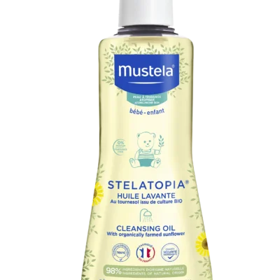 Стелатопия Душ-олио за атопична кожа Нежно почиства и възстановява кожата на бебето и новороденото Успокоява усещането за дразнене, стягане и опъване. Оставя дълготраен защитен филм върху кожата. Не съдържа аромати