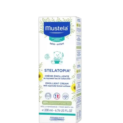 Мустела Стелатопия Емолиентен крем 200мл Какво съдържа тази листовка 1. Какво представлява 2. Действие 3. Нанасяне 1. Какво представлява Мустела Стелатопия Емолиентен крем Формулата на бебешкия Емолиентен крем Стелатопия без аромат и с лека, течна текстура незабавно успокоява децата с атопична кожа. 2. Действие на Мустела Стелатопия Емолиентен крем Базиран на дестилат от слънчогледово олио, осигурява дълготрайна хидратация и успокоява чувството на сърбеж на раздразнените кожни участъци. Освен това спомага за възстановяване на бариерата при атопична кожа. 3. Нанасяне Може да се използва върху лице и тяло, от 1-вияден след раждането*. *Бебетата, изписани след интензивни грижи Начин на употреба: Нанасяйте 2 пъти дневно върху суха и не разранена кожа. Течната, топяща се текстура попива бързо и допринася за спазване препоръките за ежедневно приложение на крема. Продуктите на Mustela съдържат уникални иновативни формули с високо съдържание на натурални съставки, които нежно почистват, успокояват, хидратират и омекотяват. Всички продукти са хипоалергенни: не съдържат каквито и да било дразнещи субстанции и са специално разработени да свеждат до минимум риска от алергични реакции. Избирайки Мустела избирате продукт, който е безопасен и ефикасен и той ще остане такъв от първия до последния път, когато сте го ползвали. Мустела предлага иновативни продукти повече от 60 години. Те съхраняват и предпазват здравето на най-деликатната кожа на новородените, бебета, деца, както и на родилки и бременни жени.Техните продукти са с над 90% естествени съставки. Техните продукти се предлагат в над 100 страни по целия свят и са предпочитани от много жени и родители. Разгледайте повече на mustela.bg
