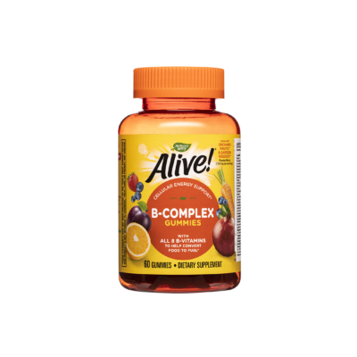 Alive Б Комплекс х 60 желирани таблетки Alive Б Комплекс висококачествена формула не съдържа желатин и глутен подпомага метаболизма и енергичността с градински плодове и зеленчуци хранителна добавка пълен комплекс витамини от В групата подпомага ежедневния метаболизъм и превръщането на храните в енергия дъвчащи бонбони с пектин, подсладени с тапиока и изсушен сироп от тръстикова захар ‡150 мг плодове/ зеленчуци под формата на прах, екстракти и изсушен сок Alive Б Комплекс Съставки на Alive Б Комплекс: В 2 табл.: Дн. доза: Калории 20 20 Въглехидрати 4 g 4 g от които захари 3 g 3 g Витамин С (L-аскорбинова киселина) 90 mg 90 mg Витамин В1 (като тиамин хидрохлорид) 600 µg 600 µg Витамин В2 (като рибофлавин) 650 µg 650 µg Ниацин (никотинамид) 16 mg 16 mg Витамин В6 (пиридоксин хидрохлорид) 3.4 mg 3.4 mg Фолат (от 240 µg фолиева киселина) 400 µg 400 µg Витамин В12 (като цианокобаламин) 12 µg 12 µg Биотин 30 µg 30 µg Пантотенова киселина (калциев D-пантотенат) 5 mg 5 mg Натрий 15 mg 15 mg Смес от овощни плодове и градински зеленчуци: в която се съдържа пудра от: слива, круша, ябълка, цвекло, ягода, краставица, домат, червена боровинка, череша, зеле, морков, карфиол, синя боровинка, сок от грозде, кайсия, папая, портокал, ананас, аспержи, броколи, брюкселско зеле, целина, зелен фасул, спанак, нар (семе), акай (екстракт от цял плод) 150 mg 150 mg Захарна тръстика, сироп от тапиока органик, пречистена вода,пектин, лимонена киселина, натриев цитрат, натурални аромати, кокосово масло, пчелен восък. Alive Б Комплекс Не съдържа: Глутен, желатин, млечни продукти, соя, дрожди, пшеница, фъстъци, яйца. Подходящо за вегетарианци. Приложение на Alive Б Комплекс: Комплексът от витамини В допринася за поддържане на нормални нива на метаболизма. Забележка: При бременност или кърмене се консултирайте с лекар преди употреба. Да не се използва като заместител на разнообразното и пълноценно хранене. Да не се превишава препоръчителната дневна доза. Препоръчителна доза за дневен прием от продукта: За възрастни и деца над 12 години. Да се сдъвкват по 2 желирани таблетки дневно. Съхранение: На хладно и сухо място, недостъпно за деца! Съхранявайте в плътно затворена опаковка и избягвайте пряка слънчева светлина. Партида и годност: Маркини на етикета на опаковката. Alive Б Комплекс Производител: Nature’s Way products, Inc, USA Natures Way е лидер в индустрията на хранителните добавки. Тя е основата през 1969 година. Мисията на Natures Way е да осигури хранителни добавки с натурални и високо качествени съставки. Alive Б Комплекс Фокусът на Natures Way е чистотата и ефективността на техните продукти. Те са първата компания преработваща билки. Притежава съоражение кла OTC(1983) Natures Way е първият билкова бранд който притежава сертификати Non-GMO и TRU-ID™. Това гаранитира за чистотата на състава и безпасния произход на използваните суровини. Alive Б Комплекс TRU-ID е първата и независима тестова програма. Тя изполва ДНК биотехнологии за удостоверяване на автентичността и качеството на използваните билкови продукти.  Non-GMO Project е независима тестова програма, която е ангажирана с най-добрите практики за тестване и предоставяне на продуктите без ГМО. Погрижете се за вашето здраве от рано и разгледайте разнообразната гама продукти на Natures Way  в нашия онлайн магазин aptekata.online
