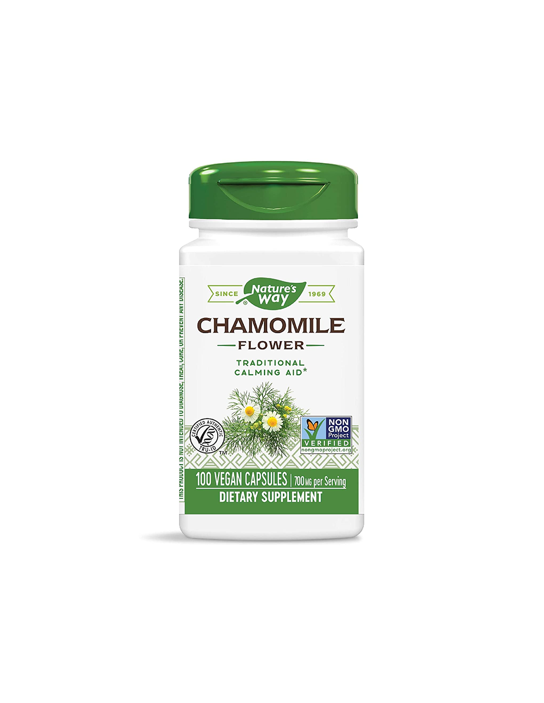 chamomile-flower-lajka-cvyat-100-kapsuli.png Natures Way Лайка (цвят) - При нервни и стомашни разстройства, 100 капсули - Image 1
