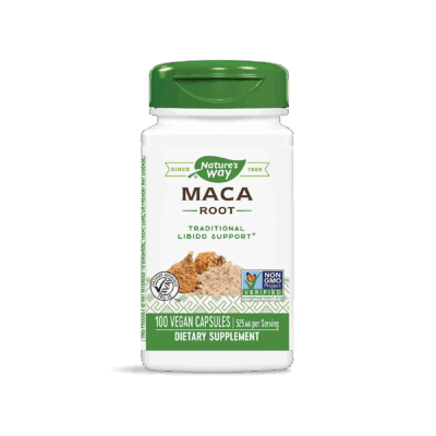Мака (корен)- за енергия 525 mg x 100 капсули   Коренът от мака (Lepidium meyenii) се използва традиционно като енергизиращо средство. Екстрактът от мака произхожда от сърцевидния корен, който расте в Андите в Южна Америка. Перуанците използват традиционно маката заради ефекта й да повишава енергийните нива и да дава сили. Мака (корен) отдавна се използва за насърчаване на сексуалната функция както при мъжете, така и при жените. Повишава либидото и увеличава издръжливостта. Балансира хормоните и увеличава плодовитостта. висококачествена билкова добавка естествен афродизиак 525 мг доказано не съдържа ГМО вегетариански капсули Съставки: В 1 капс.: Дн. доза: Мака (корен) 525 mg 1575 mg Мака (корен) Растителна капсула, силициев диоксид. Не съдържа: Изкуствени оцветители, аромати, консерванти, млечни продукти, глутен, сол, соя, захар, пшеница, мая или ГМО. Приложение: Перуански женшен. Адаптоген. Допринася за поддържане на нормалната сексуалната функция и на умствената и физическата издръжливост. Забележка:  При бременност, кърмене или прием на медикаменти се консултирайте с лекар преди употреба.Да не се използва като заместител на разнообразното и пълноценно хранене. Да не се превишава препоръчителната дневна доза. Дозировка и приложение на Мака (корен): По 1 капсула 3 пъти дневно, за предпочитане с храна. Съхранение на : На хладно и сухо място, недостъпно за деца! Годност и партида: Маркирани на опаковката. Производител: Nature’s Way products, Inc , USA