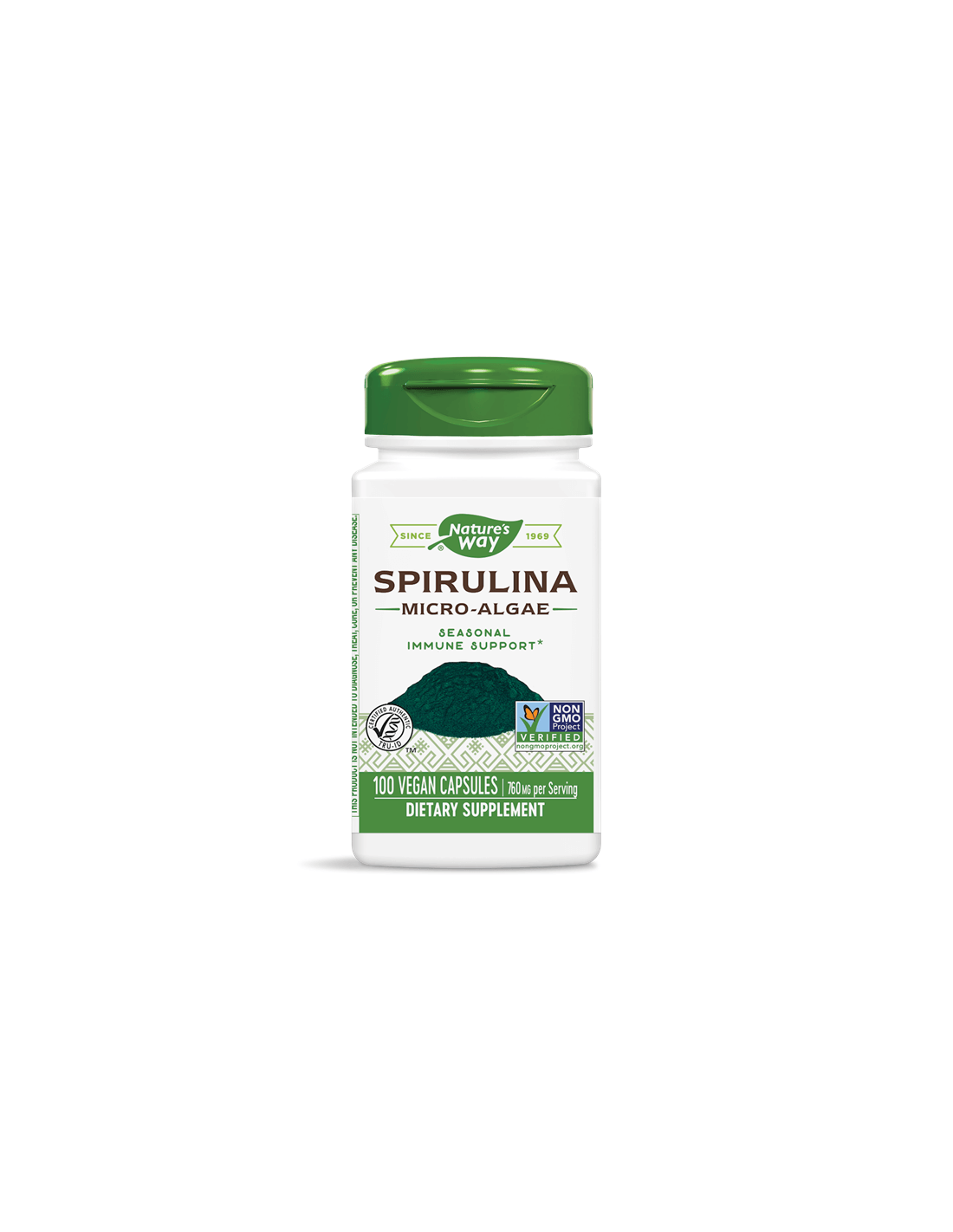 spirulina-mikrovodorasli-380-mg.png Natures Way Спирулина (микро-водорасли) 380 mg х 100 капсули - Image 1