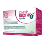 Омни Биотик Про-Ви 5 Пробиотик с Витамин D имунна система Омни Биотик Про-Ви 5е перфектният помощник за имунната система на вашето тяло! Този иновационен и уникален пробиотик на световно ниво съдържа 5 специално избрани бактериални щама, които са доказали антивирусните си свойства в изследвания. Те ще обогатят чревната ви флора с 5 милиарда симбионти, а добавеният витамин D ще помогне за нормалната функция на имунната система при възрастни и деца. 1. Какво представлява Омни Биотик Про-Ви 5? Омни Биотик Про-Ви 5 е хранителна добавка, която съдържа 5 естествени за човешкия микробиом бактериални подвида. Добавен е и витамин D-изключително важен за нормалната функция на имунната система при децата и възрастните. Жизнеспособността и размножаването на бактериите са гарантирани до изтичане срока на годност. Проучвания показват, че бактериалните щамове в Омни Биотик Про-Ви 5 могат да взаимодействат с различни вируси и да проявяват антивирусни ефекти, например чрез трапинг-механизъм, освобождаване на антивирусни вещества, рецепторна блокада и активиране на фагоцитиращи клетки. Добавеният витамин D в Омни Биотик Про-Ви 5 подпомага нормалната функция на защитните сили както при възрастни, така и при деца. Проучвания показват, че хората с ниски нива на витамин D по-често се разболяват от настинки в сравнение с тези, които приемат достатъчно количество витамин. Омни Биотик Про-Ви 5е особено подходящ по време на високо вирусно натоварване, когато имунната система е под натиск и защитните сили на организма се нуждаят от допълнителна подкрепа. 2. Как се приема Омни Биотик Про-Ви 5? 1–2 пъти дневно по 1 саше Омни Биотик Про-Ви 5 (=2 g) – разтваря се в около 125 мл вода, разбърква се и се изчаква минимум една минута за активиране. Препоръчително е приемът да се осъществява преди хранене. Това може да се случи преди закуска и вечеря, например. При деца се препоръчва прием на 1 саше дневно. Тъй като Омни Биотик Про-Ви 5 съдържа само естествени за човешкия микробиом бактерии, той може да се приема и по време на бременност и кърмене. Продуктите от линията Омни Биотик съдържат в малки количества различни баластни вещества, които се усвояват от бактериите като специфична храна, например фрукто-олигозахаридите (FOS) или инулин. Ако страдате от фруктозна нетолерантност, моля изчакайте активация на бактериите в рамките на 30 минути. През този половин час съживените след рехидратация бактерии почти напълно ще усвоят храната си (FOS, инулин и др.) така че до червата могат да достигнат единствено единични молекули. 3. Какво съдържа Омни Биотик Про-Ви 5 ? Едно саше (= 2 g) съдържа 5 милиарда бактерии от 5 специално подбрани щама: Lactobacillus delbrueckii ssp. bulgaricus LB2 (LMG P-21905) Lactobacillus rhamnosus SP1 (DSM 21690) Lactobacillus reuteri DSM 12246 Lactobacillus rhamnosus CRL1505 (DSM 29673) Bifidobacterium animalis ssp. lactis DSM 15954 Омни Биотик Про-Ви 5 не съдържа животински протеини, глутен и лактоза. Подходящ при лица с алергия към мляко. Състав: малтодекстрин, хидролизирано картофено нишесте, инулин, бактериални щамове, Витамин D (Cholecalciferol) 4. Лекарствени взаимодействия и нежелани ефекти: Омни Биотик Про-Ви 5 няма информация за кръстосани взаимодействия с лекарства. В началото на приема може да се появят леки храносмилателни смущения или раздуване на червата – в този случай е достаъчно да намалите дозата за няколко дни наполовина. 5. Допълнителна информация: трябва да се съхранява на сухо място, при стайна температура – не е наложително съхранение в хладилник. Хранителните добавки не са заместител на разнообразното хранене. Съблюдавайте здравословен начин на живот. Да не се превишава препоръчителната дневна доза. Да се съхранява на недостъпно за деца място. Натоварване на имунната система През студените зимни месеци, когато въздухът е особено сух, защитните сили на тялото ни са изложени на множество вируси и патогени. За да се справи с този натиск, имунната система трябва да функционира на пълни обороти. Диета с прекомерно количество захар и недостатъчно фибри също променя важната чревна флора. Освен това, кратките зимни дни и липсата на физическа активност на открито водят до дефицит на витамин D. Ако добавим стрес и/или психологическо напрежение, имунната система изпитва пренапрежение и не може да осигури необходимата защита на тялото. Затова препоръчваме Омни Биотик Про-Ви 5 винаги, когато защитните сили на тялото са под напрежение. Чревните бактерии: ключът за борба с вирусите По-голямата част от антигените – т.е. нежеланите нашественици като замърсители, токсични вещества и вредни микроорганизми – често атакуват тялото ни чрез храната и червата. Червата, с огромната си обща повърхност, предоставят множество цели за патогените, но същевременно те формират и нашата най-голяма защитна система. Тази чревна бариера се състои от разнообразна чревна флора, чревната лигавица и имунната система в червата. Пробиотичните бактерии играят ключова роля в поддържането на чревната бариера и могат да влияят положително на нашите имунни клетки. Освен това, те са развили специални механизми за деактивиране на нежеланите нашественици, като например вирусите. Разгледай цялата гама на Омни Биотик С повече от 20 години опит Австрииската компния Institut Allergosan е основана от доктор Анита Фраувалнер. Фокусът на компанията е здравето и правилното функциониране на чревната флора. Сътрудничеството им с доказали се учени и специалисти в областта на медицината. фармацията и биохимията  и богатия опит, утвърждава компанията като лидер на пазара на пробиотици в Австрия. Най-успешния продукт на компаnията е серията Омни Биотик. Предлаган в повече от 7 европейски страни Омни Биотик доказа своята ефективност Омни-Биотик® – Научно доказано действие Качествен продукт на Institut AllergoSan Дистрибутор: Ведра Интернешънъл АД София 1407, бул. Джеймс Баучър 71 www.vedrainternational.eu www.omnibiotic.bg