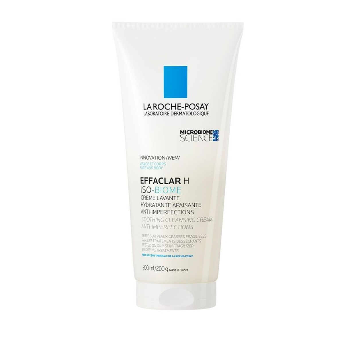 La Roche-Posay Effaclar H Iso-Biome Успокояващ почистващ крем за лице и тяло против несъвършенства, 200 мл 3337875777759