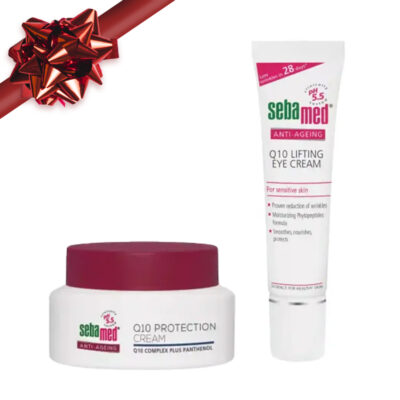 Sebamed Q10 грижа против стареене - Коледен комплект Подарете си младежки вид и здрава кожа с нашия Sebamed Q10 Коледен комплект, който включва два висококачествени продукта за интензивна грижа против стареене. Специално разработени за всеки тип кожа, те хидратират, намаляват бръчките и предпазват от преждевременно стареене.