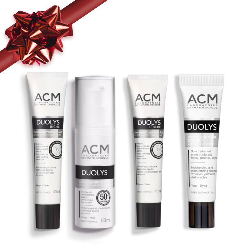 Поддържайте кожата си подхранена, защитена и хидратирана с нашия ACM DUOLYS Коледен комплект. Този комплект е създаден за всеобхватна грижа за кожата, засегната от стареене, комбинирайки продукти за хидратация, защита и възстановяване.