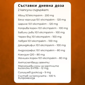 nuvita slim – състав на дневна доза: екстракти 10:1 + CoQ10; пълен списък с mg и помощни вещества.